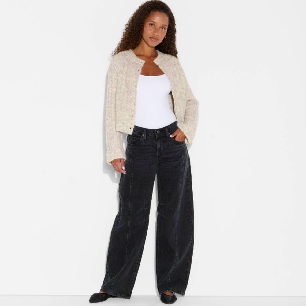 Women's Ribbed Crewneck Cardigan Sz Small Light Gray - Wild Fable™